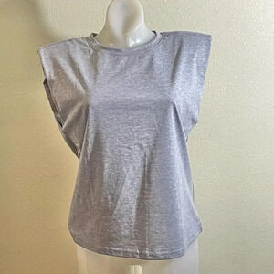 CDM Women’s Size M Gray Padded Shoulder Muscle T-Shirt Top Sleeveless NEW
